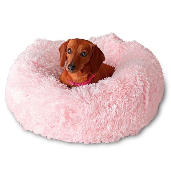 Pupnaps Luxe Calming Bed Small Pink Anti Anxiety Dog Cat Pet Deluxe Donut Fluffy - Picture 1 of 13